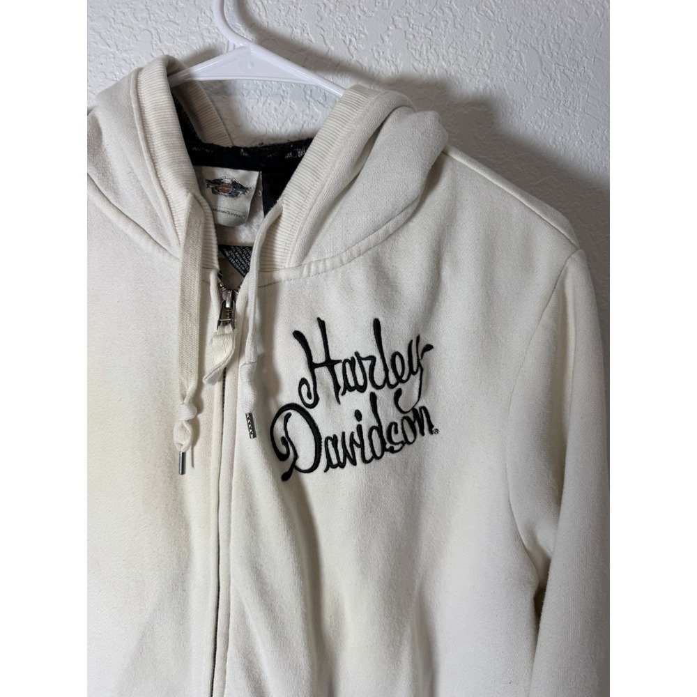 VTG Harley-Davidson Women's White Full Zip Fleece Hoodie size 2XL - Picture 2 of 10